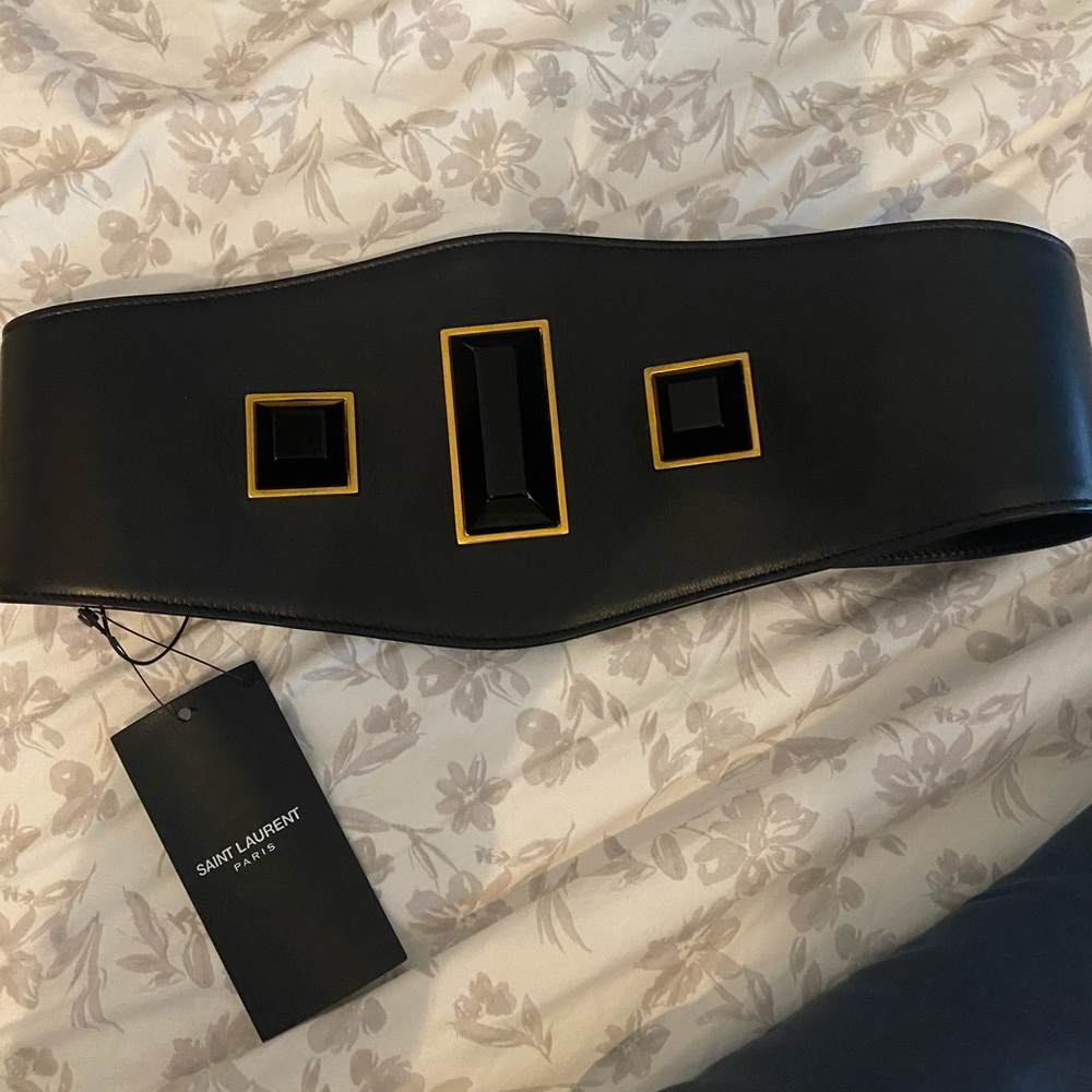 Black leather Saint Laurent Onyx Bijoux belt